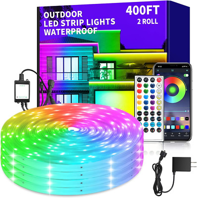 400Ft Waterproof RGB LED Strip Light with Remote & App Control, Music Sync