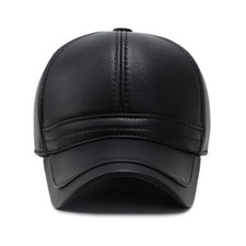 Men Faux Leather Baseball Caps with Earflap Outdoor Winter Lined Hats Adjustable