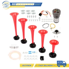 For Truck Car SUV Boat Motorcycle 130DB 5 Trumpets Red Air Horn Dixie Musical