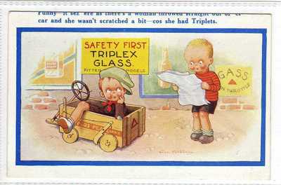 (Lc1386-169) Künstler signiert, Go Cart, Triplex Glas, unbenutzt um 1930 EX, Vera Paterson