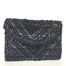 Anthropologie Envelope Clutch Black Cornhusk Straw Boho Evening Bag 13 x 9.5
