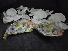Handbemalte Austernschalen 2er Set f&uuml;r Salz & Pfefferstreuer Vintage