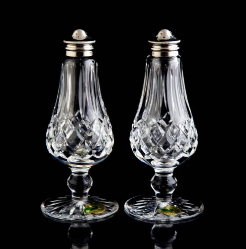 Waterford Lismore Footed Salt & Pepper Shaker Set Vintage Crystal Signed