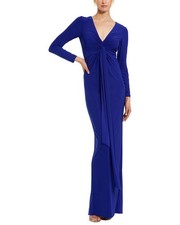 Mac Duggal Long Sleeve Jersey V Neck Twist Knot Gown Women's