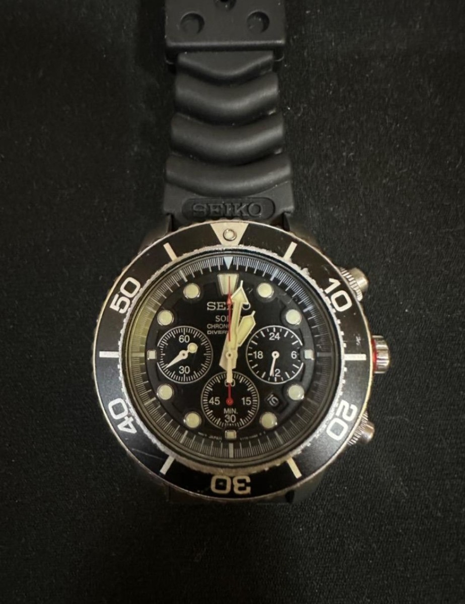 【不動品】SEIKO SOLAR クロノグラフ　V175-0AD0 SEIKO Prospex V175-0AD0 Solar Diver's 200m Chronograph Black Bezel