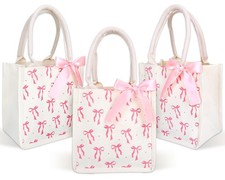 FYSUIMU 3 Pcs Pink Bow Burlap Gift Bags with Handle 7.9 x inch,