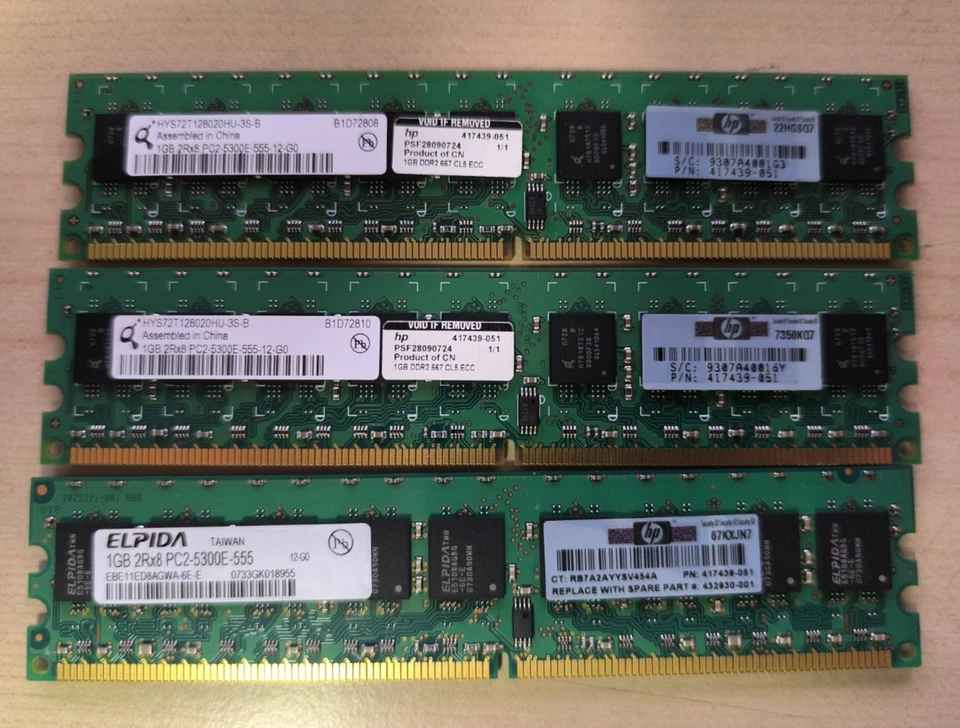 417439-051 HP DDR2 MEMORY 1GB 667 MHz 2RX8 PC2-5300E - Immagine 2 di 2