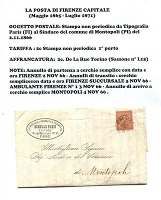 Q02 - THE POST OFFICE OF FLORENCE CAPITAL (May 1865 -July 1871) - see photo -