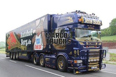 LKW Foto Scania R 580 Kofferauflieger Deutschland blau Jens Bode Old scho #i4dd