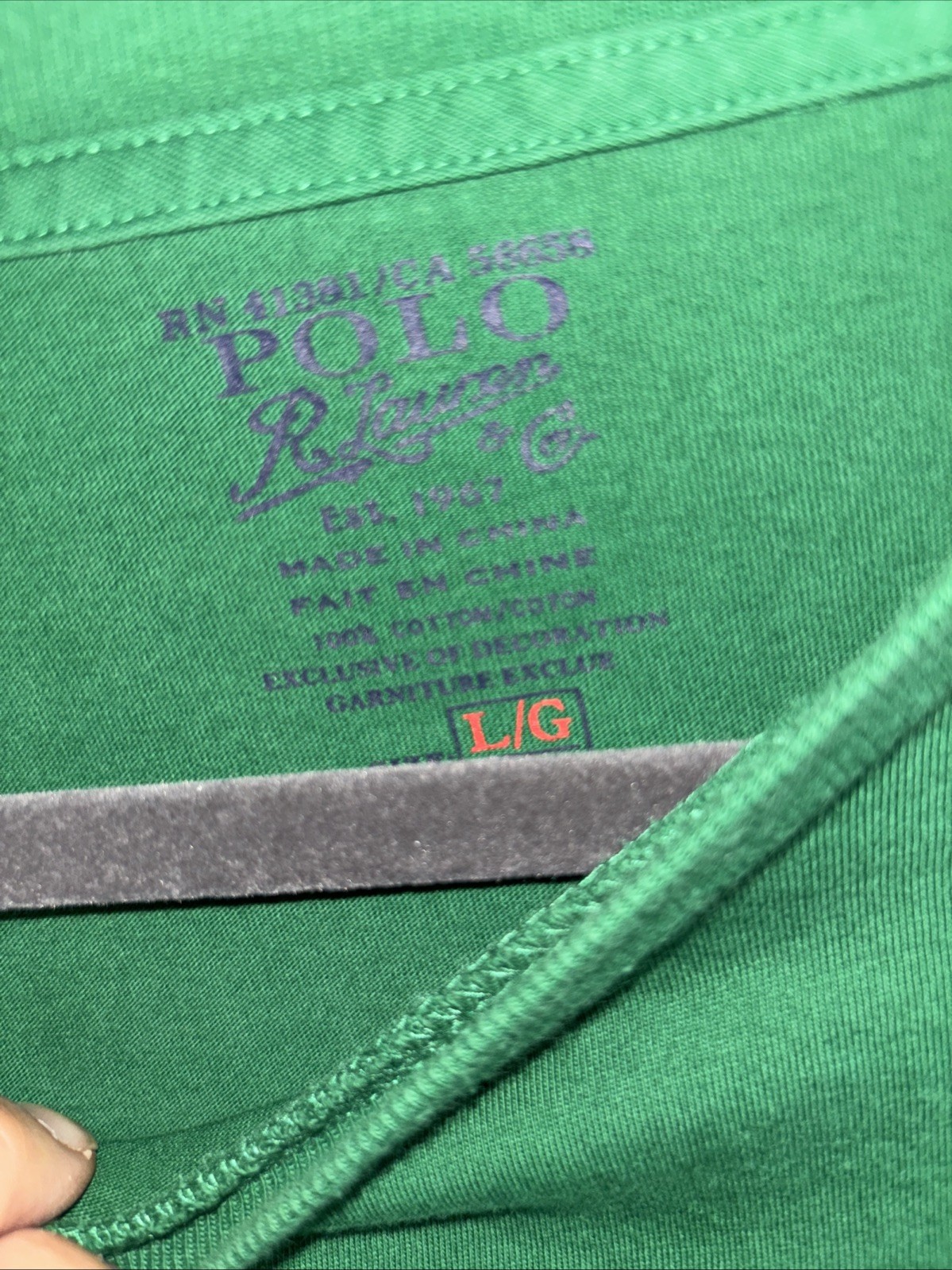 Polo Ralph Lauren camicia manica lunga tasca verde tinta unita taglia L girocollo pony