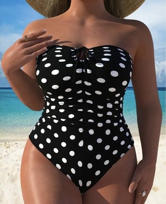 Wunderschöner Bandeau Badeanzug Einteiler POLKA DOT Plus Size 2XL
