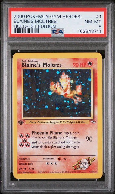 2000 POKEMON GYM HEROES HOLO-1ST EDITION #1 BLAINE'S MOLTRES PSA 8