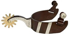 Showman Men's Antique Brown Steel Spurs w/ Engraved Silver Bar Design
