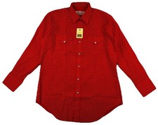 Vintage H Bar C Western Pearl Snap Shirt Men  s 16 1/2 34 Red White Dots USA NWT