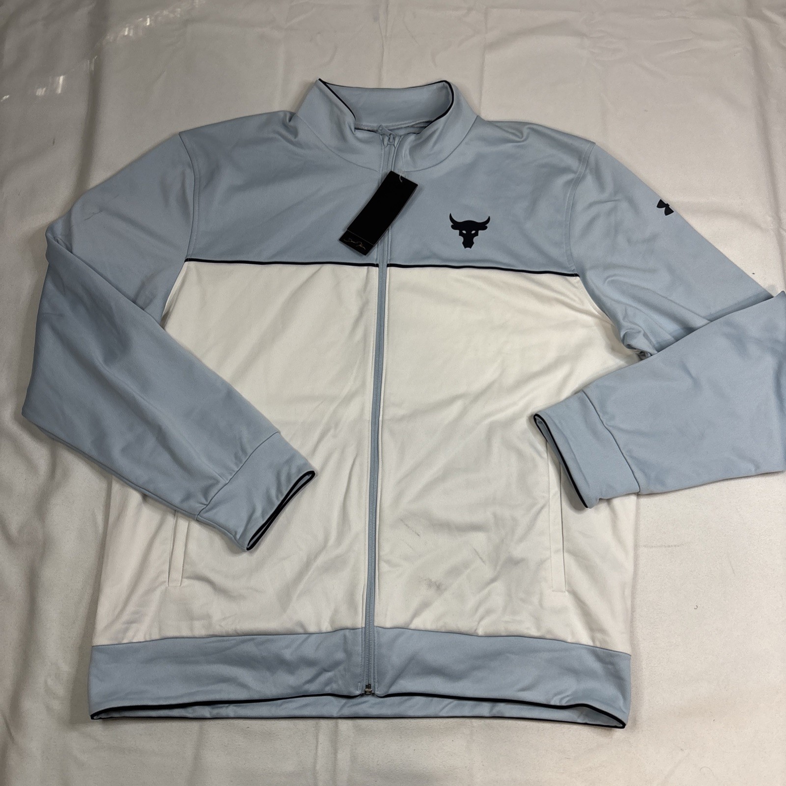Under Armour Project Rock Knit Track Jacket Men's XL Blue White Full ZIp NEW