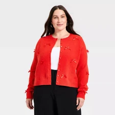 Women's Long Sleeve Party Cardigan Sweater - A New Day Red 4X