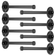 8 Inch Pipe Shelf Brackets 8 Pack, 1/2 Inch Industrial Black Iron Floating Sh...