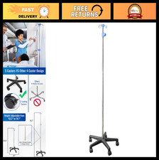 Heavy Duty Adjustable IV Pole Stand - Stainless Steel, 43.3"-78.7" Height, 5 Whe