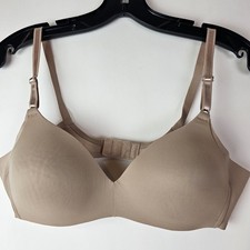 Warners No Side Effects Bra 36A Beige Wire Free Satin Back Smoothing 01056