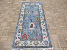 2'10 x 5'11 Runner Hand Knotted Blue Colorful Oushak Oriental Rug G16886