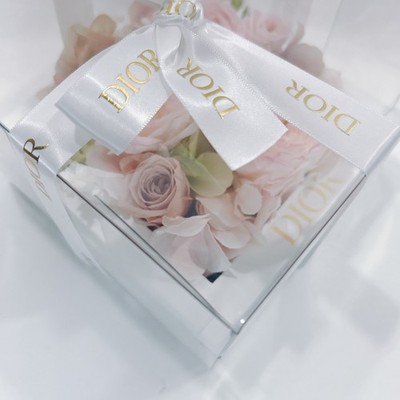 Christian Dior Preserved Pink Rose Flower W/ Gift Wrapped Acrylic
