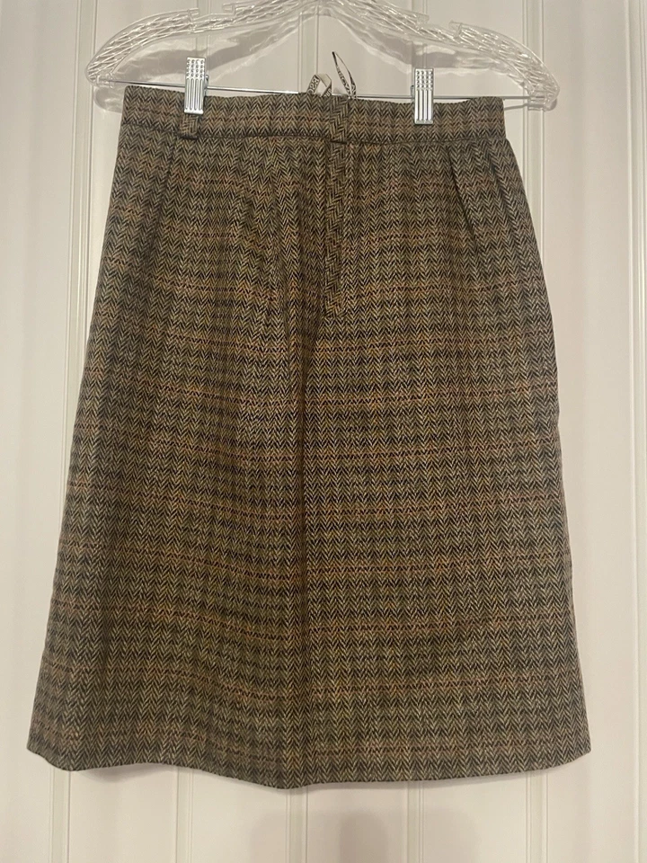 DE COLECCIÓN ESCADA por SRB Mujer •US 4/6•Pequeña Falda a Cuadros Lana Viscosa Marrón Retro Foto 2 de 4