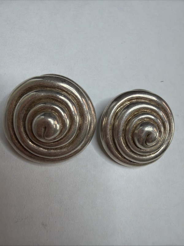 Vintage Mexican Sterling Silver Modernist Swirl Spiral Clip Earrings E33