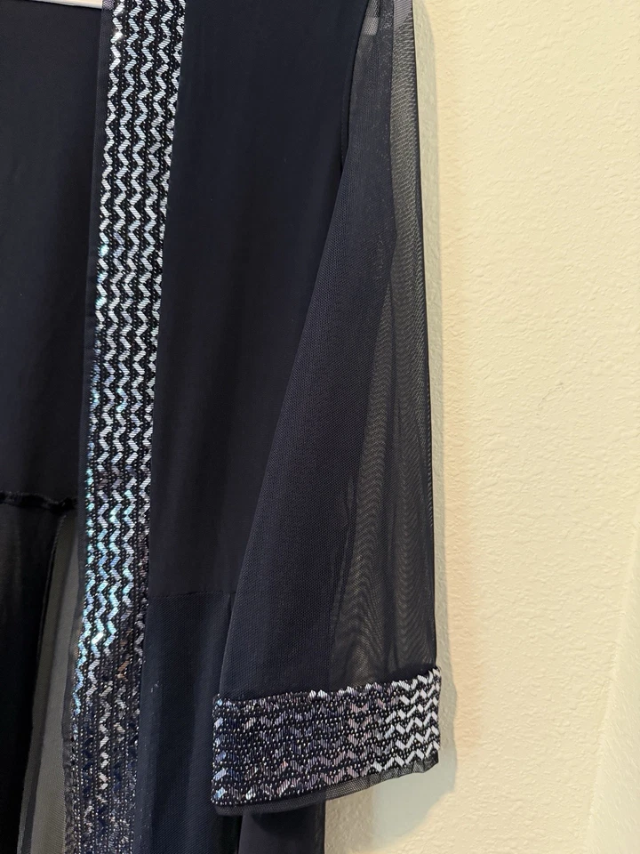 R&M Richard's Mujer Azul Marino Lentejuelas Formal Noche Malla Chaqueta Plumero Fiesta Abrigo Foto 4 de 4