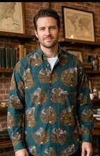 Vintage Kenneth Gordon XL Golf Print Button Down Shirt Men Long Sleeve AOP USA