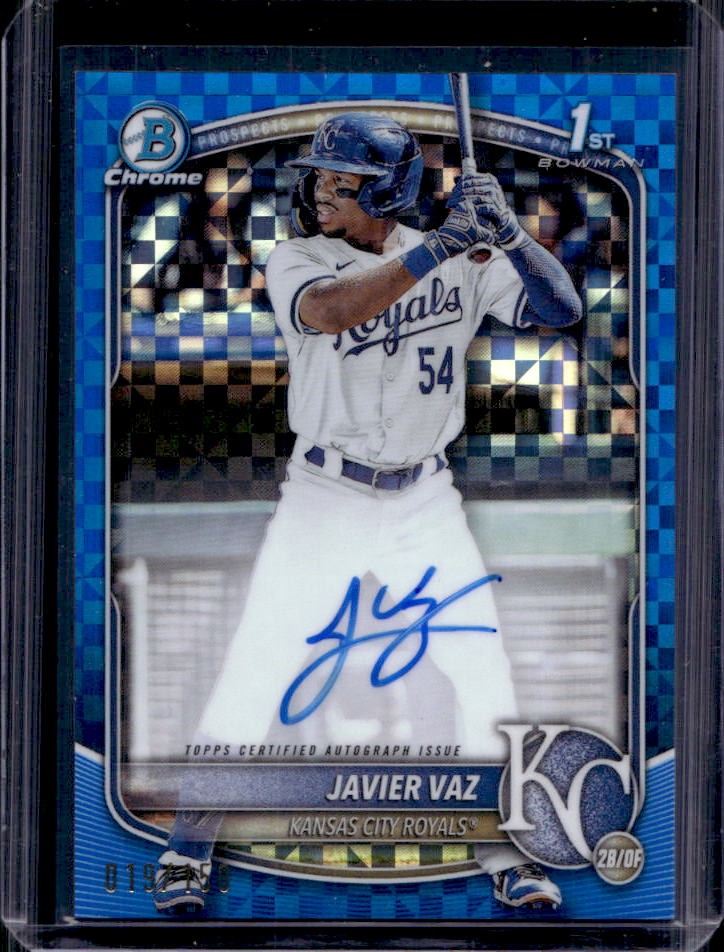 2025 Bowman Javier Vaz Chrome Auto Blue X-Fractor 1st #19/150 Royals