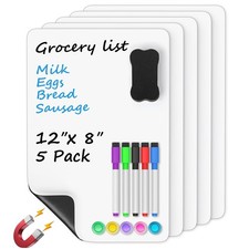 MaxGear 5 Pack Magnetic Whiteboard Sheets for Fridge, 12"x 8" 12"x8", White