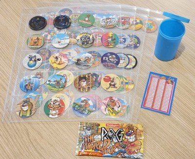 WADDINGTONS POGS THE WORLD TOUR KOMPLETT SET MIT RARE HOLO NR.60 + EXTRAS MINT