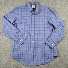 Brooks Brothers Regent Shirt Mens Medium Blue Plaid Non Iron Cotton Button Up