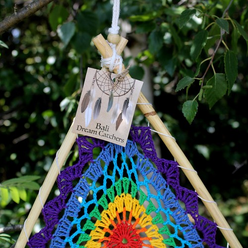Dreamcatcher Large Rainbow Bali Natural Rattan with Wooden Beads - Picture 6 of 14