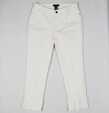 lafayette 148 Cream White Cotton Stretchy Cuffed Croped Jeans Sz 4