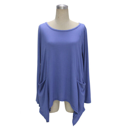 Women's Long Sleeve Tshirt O Neck Tee Asymmetrical Hem T-Shirt Top Wtih Pockets - Foto 42 di 46