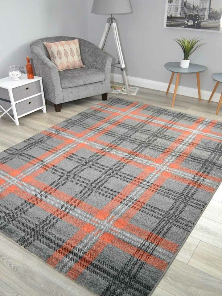 Modern Soft Tartan Rugs Highland Check Long Floor Runner Small Extra
