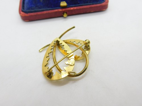 14ct Rolled Gold Modernist Leaf Spray Brooch Antique c1940 Art Deco - 第 3/3 張圖片