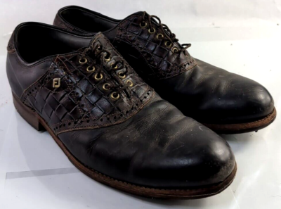FootJoy Mens DryJoys Soft Spike Brown Crocodile Black Leather Golf