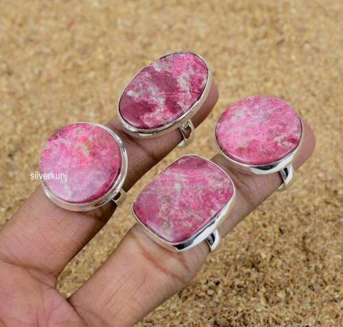 Natural Thulite Gemstone Fashion Jewelry Handmade Silver Ring All Size - Afbeelding 1 van 5