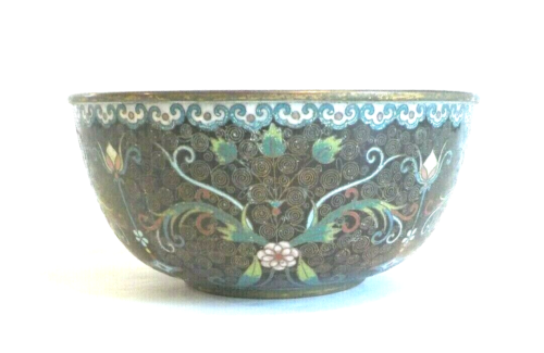Antique Chinese CLOISONNE Enamel on Bronze 5.25" Bowl - Picture 1 of 9