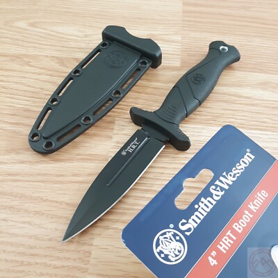 Smith & Wesson Boot Fixed Knife 4'' Carbon Steel Spear Blade Black Rubber Handle