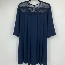 Zara Basic dress small shift lace keyhole pleated back lined comfortable navy
