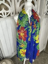 Tropical Floral Scarf Shawl Sheer 42.5in  x 70in Hibiscus Bright Colorful