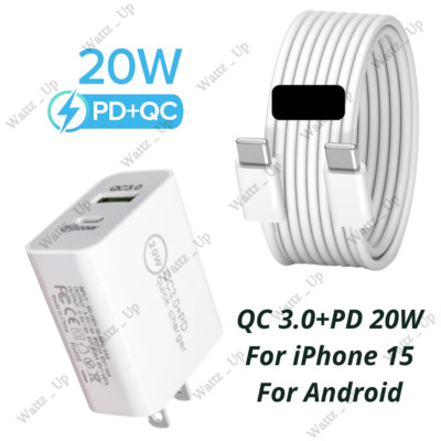 For iPhone 15 Pro Max Plus Android 20W USB Type C PD Fast Charger Adapter Cable