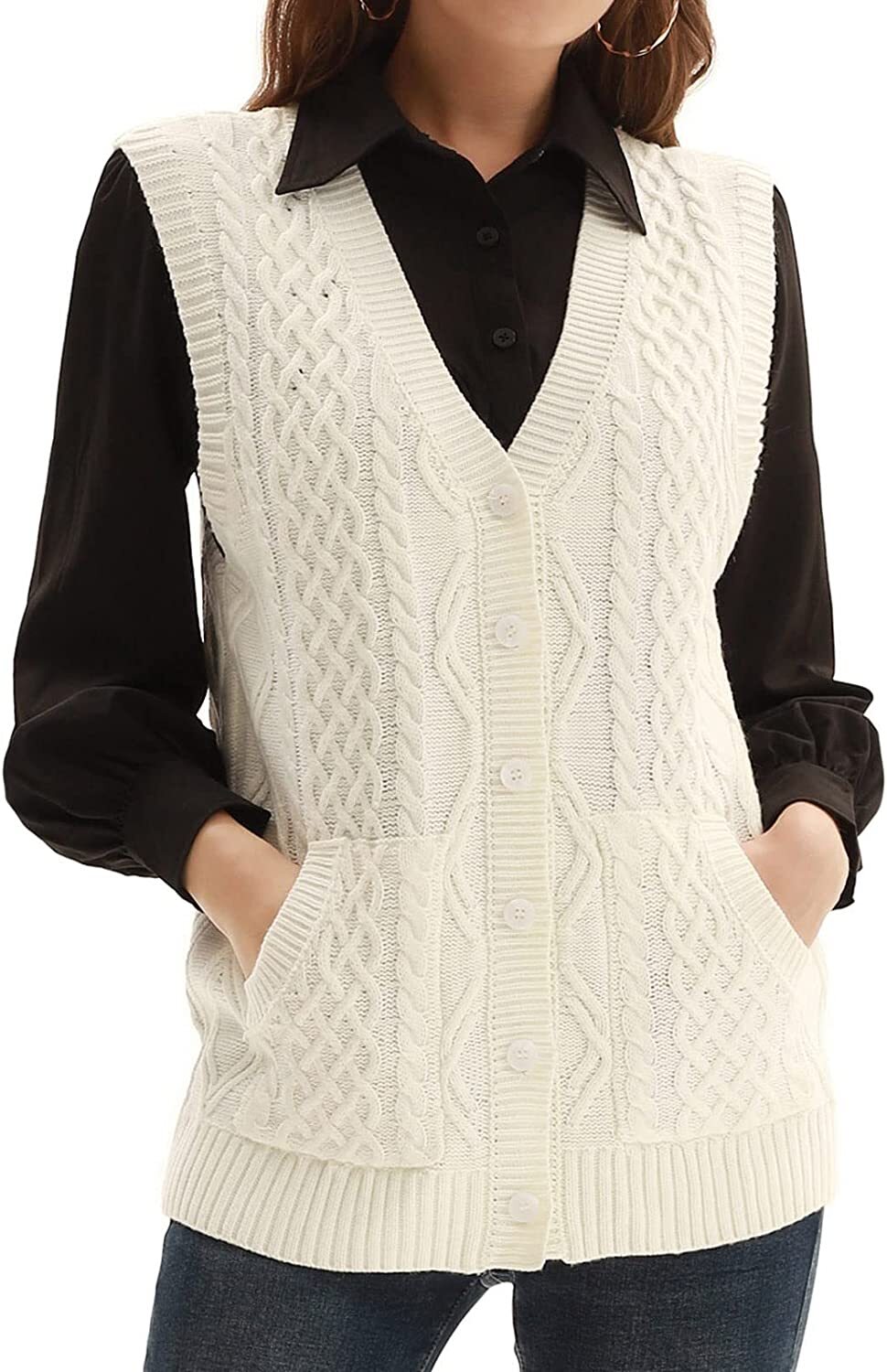 KANCY KOLE Women Cable Knit Sweater Vest Button Down Sleeveless Classic  Cardigan | eBay