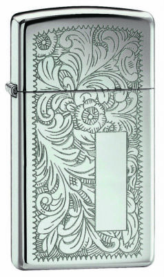 ZIPPO LIGHTER HIGH POLISH CHROME VENETIAN SLIM (91652) GIFT BOXED / BRAND NEW
