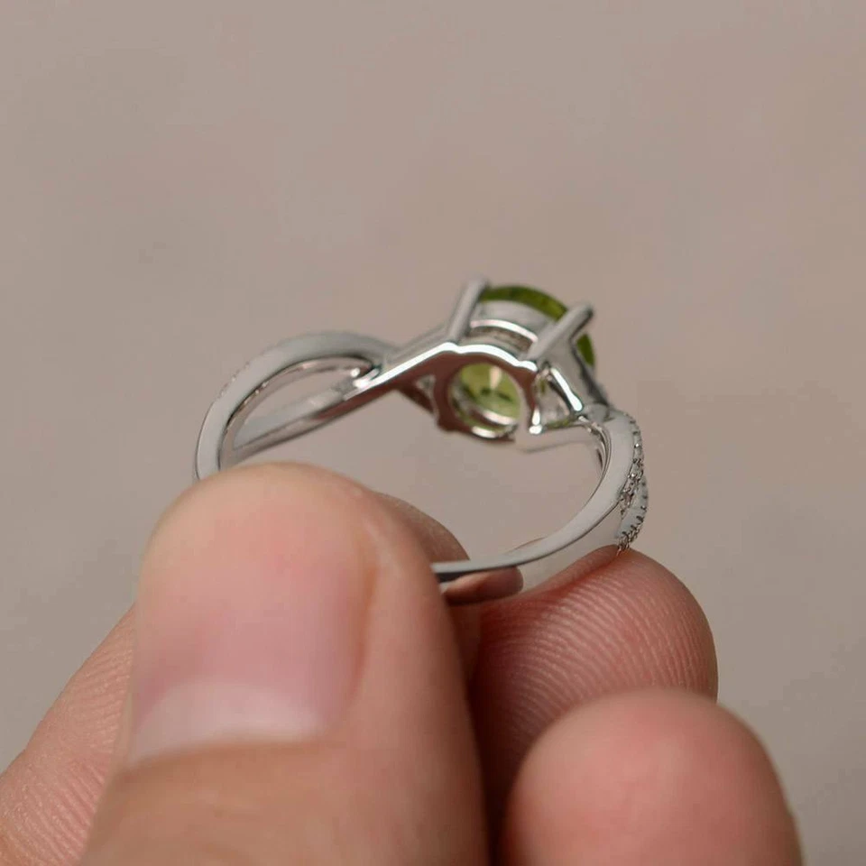 1.90ct Round Cut Green Peridot Engagement Ring in 14k White Gold Finish - Image 2 of 4
