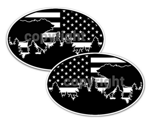 Calcomanías ovaladas de vinilo American Flag with Bear Pegatinas B&W elige el tamaño conjunto espejado - Imagen 3 de 4
