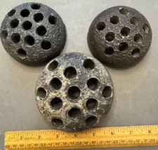 3 VINTAGE ART POTTERY FLOWER FROGS BLACK JAPAN TEXTURED